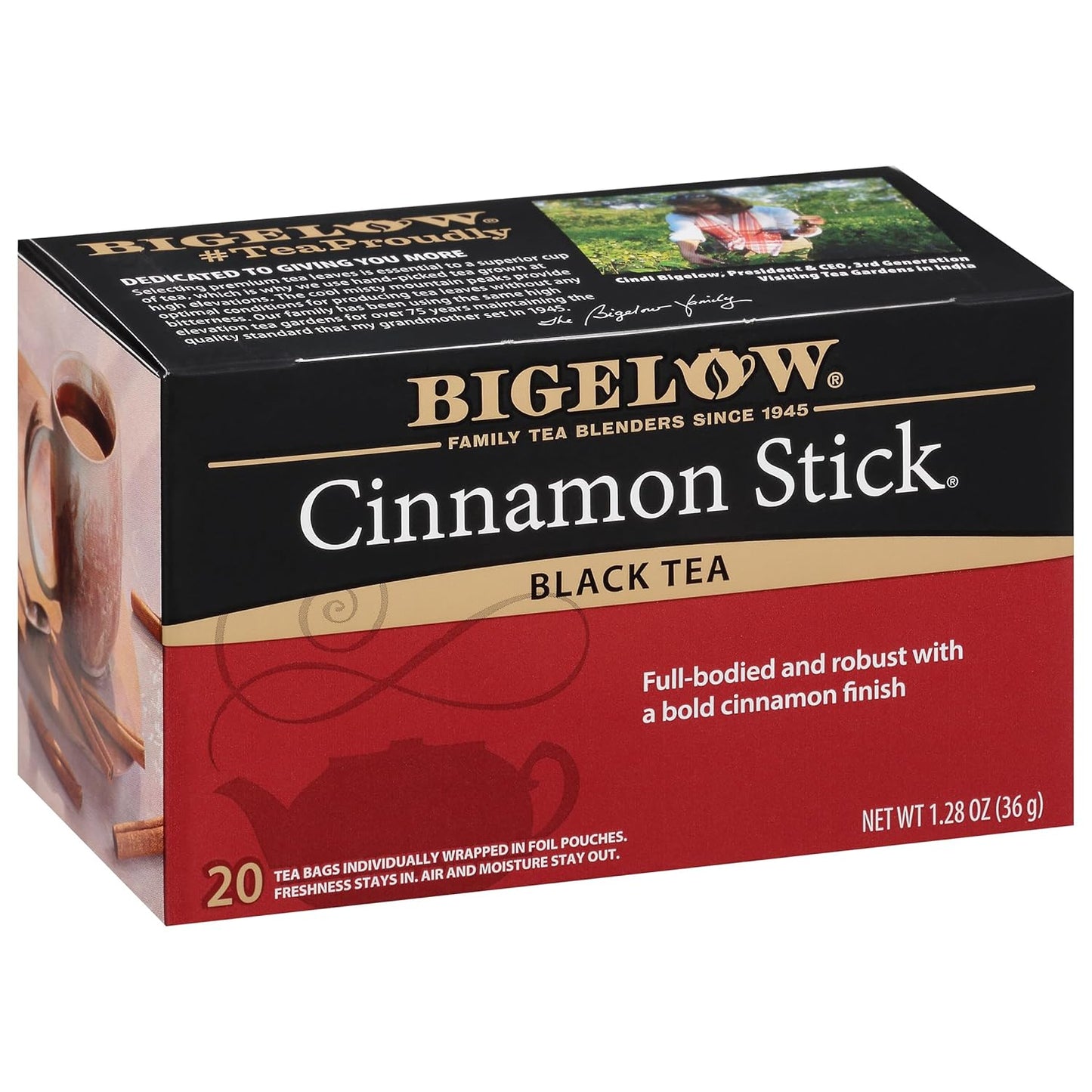 Bigelow Tea Cinnamon Stick Black Tea, Caffeinated Tea with Cinnamon, 20 Count Box